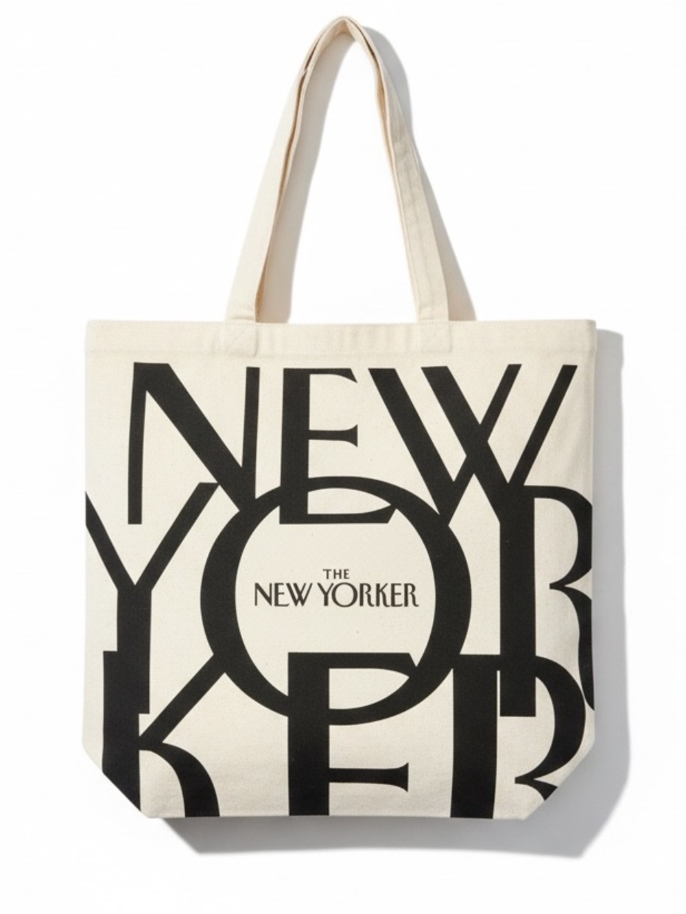The New Yorker Canvas Tote Bag Black White Graphic Typography NWOT